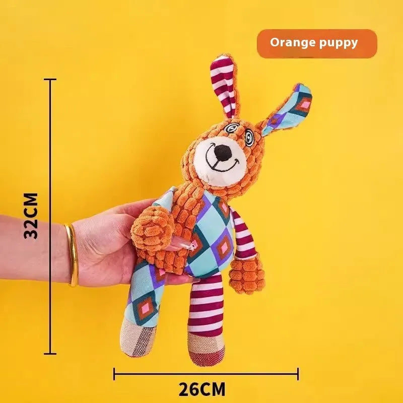 Selection of plush pet toys including donkey, rechargeable duck, elephant and dog styles