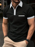 Men's loose fit short sleeve casual shirt with chest pocket and decorative zip details in colour combination options