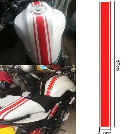 Long black and silver reflective pinstripe motorcycle sticker for gas tank lid customisation.