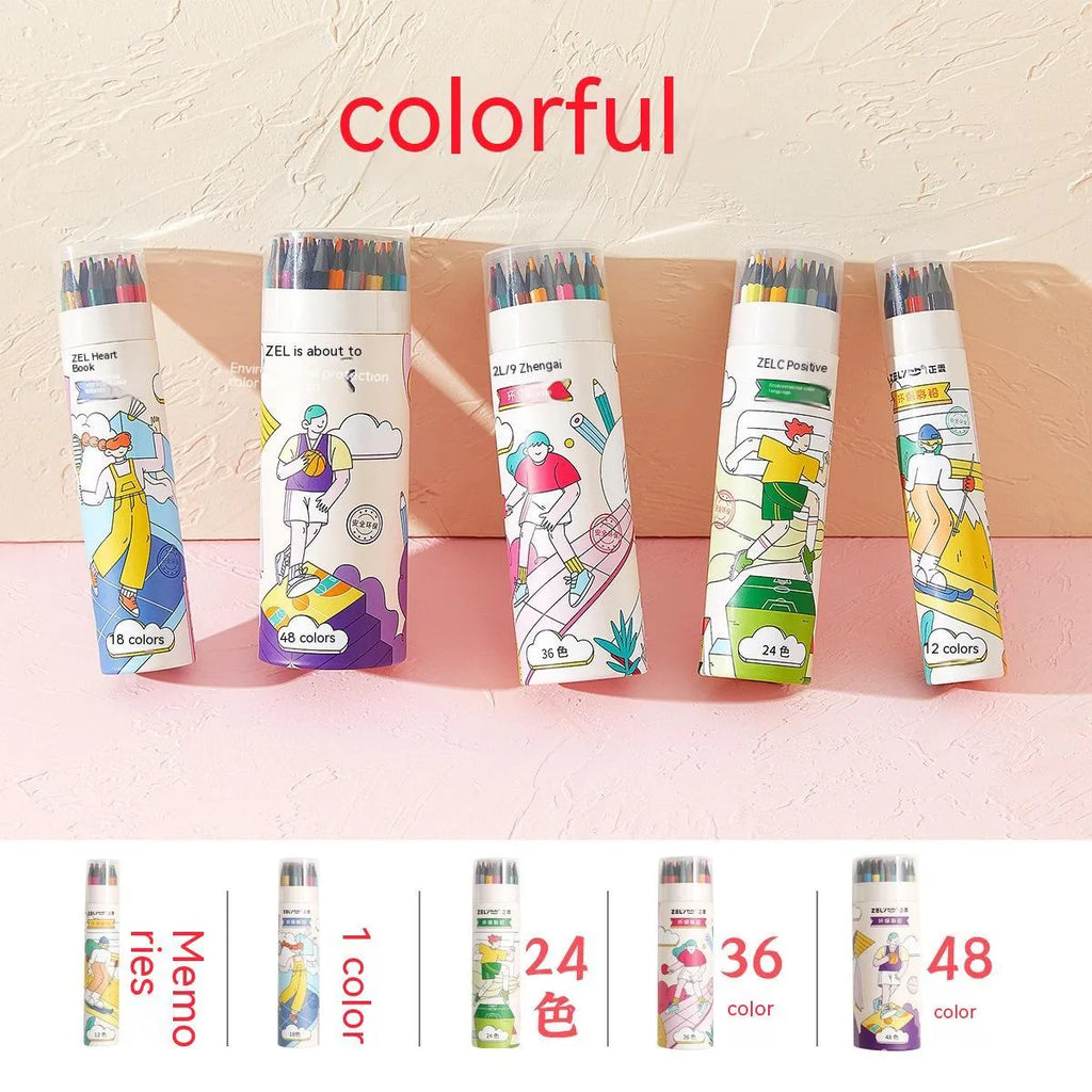 Zhenglin Sports Series colouring pencils in a set showing paper barrels and multiple coloured leads.