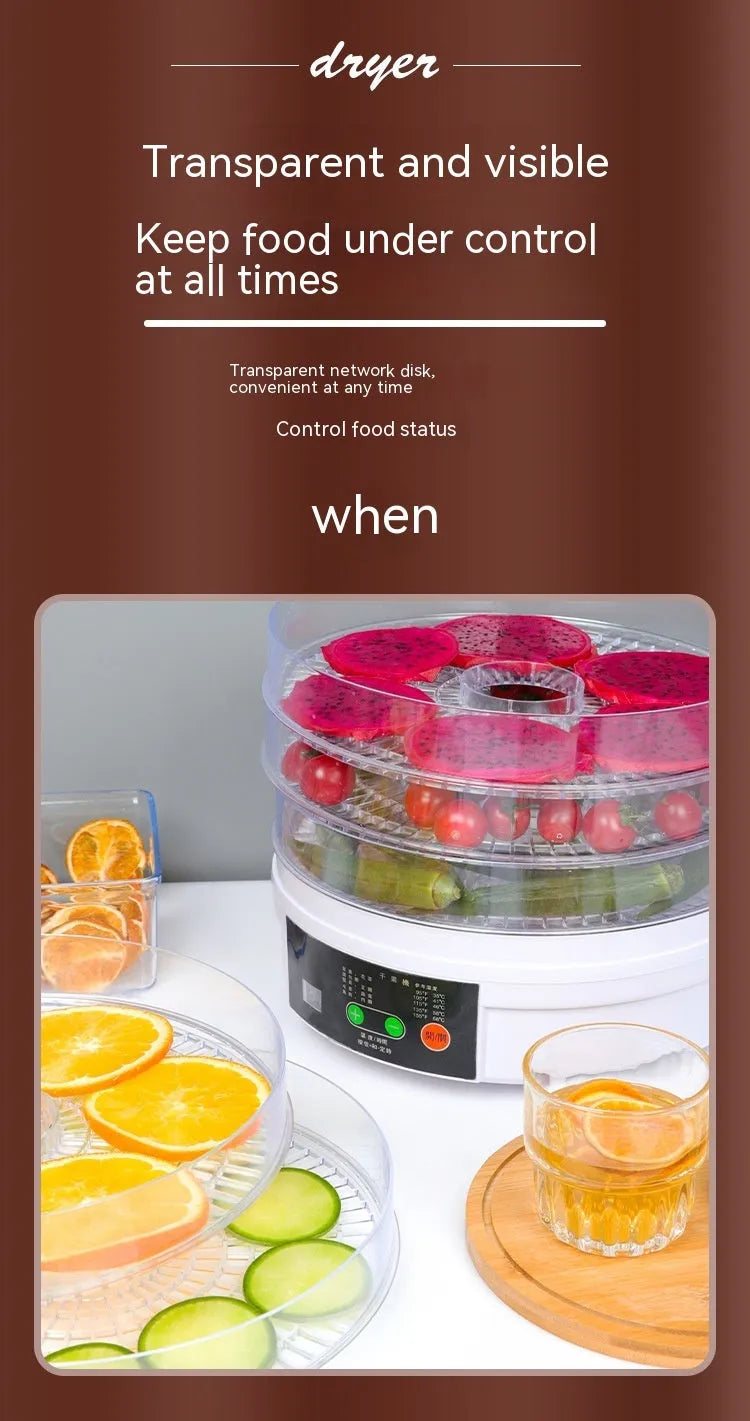 Seven-layer household fruit dehydrator food dryer with 350W power rating and removable shelves