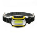 Yellow plastic three-speed COB LED headlamp for outdoor and work use.