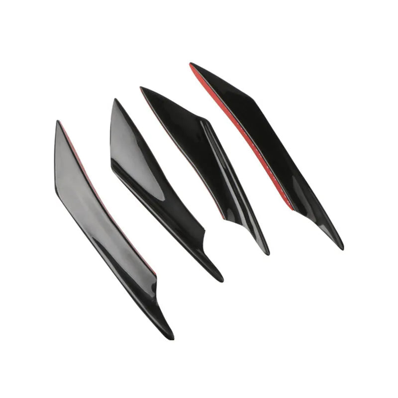 Set of four ABS plastic automotive bumper blade spoilers in carbon fibre finish