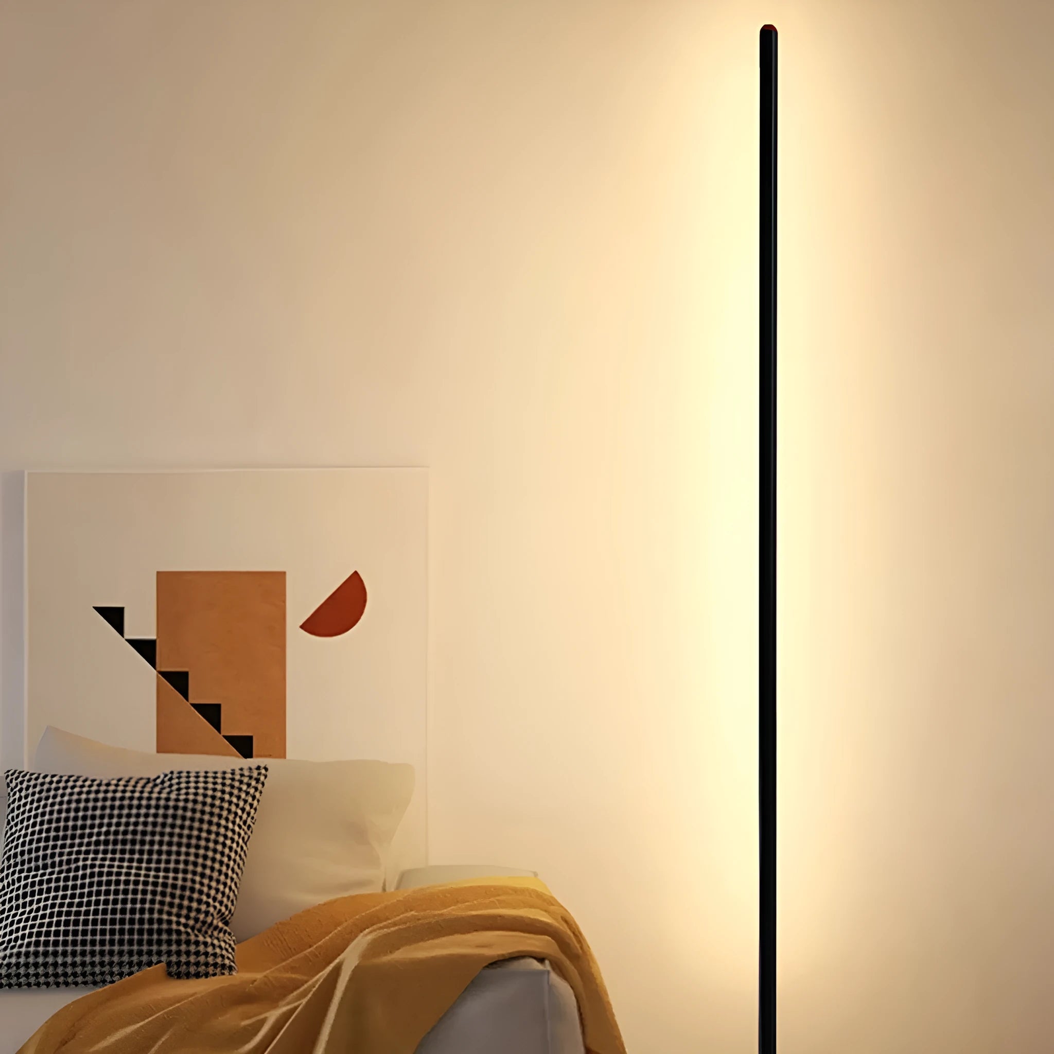A vertical aluminium alloy floor lamp with a modern simple design, shown in three available sizes.