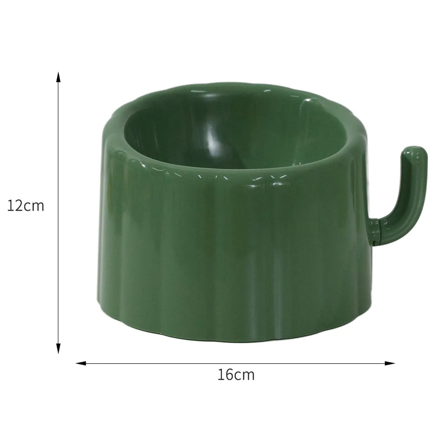 Solid colour raised cat bowl with cactus design, anti-slip base, and large mouth opening in dark green