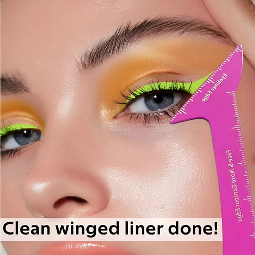 3-in-1 reusable makeup stencil tool for eyeliner on hooded eyes, eyebrows, and face contour in LaserFX or Pink.