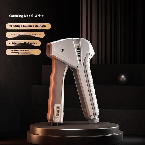 Adjustable resistance hand gripper exercise equipment with mechanical counter display.