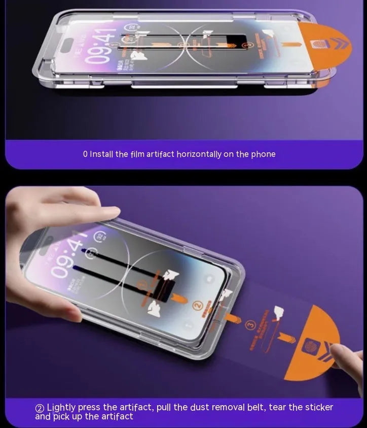 Tempered glass screen protector for iPhone showing HD and frosted privacy options.