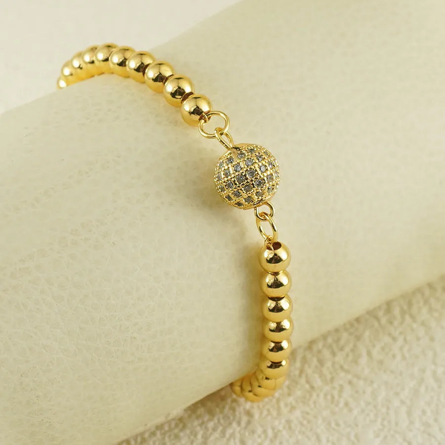 Women's copper bracelet with heart shape and single zircon ball, electroplated finish fashion jewellery