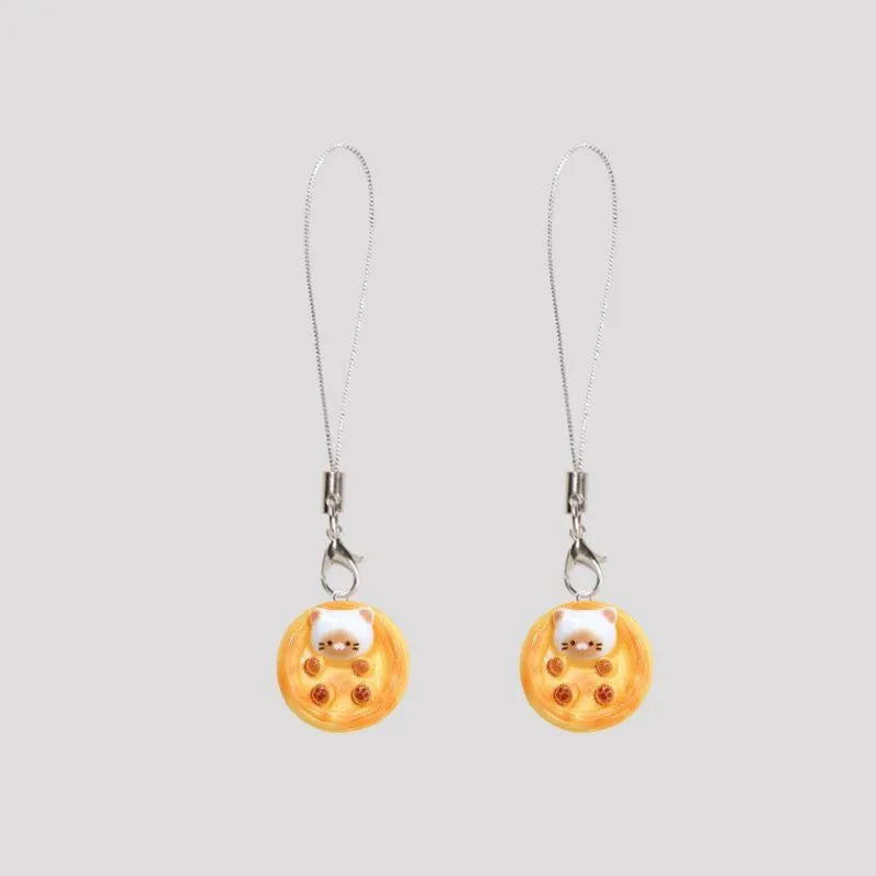 Cute kitten egg tart simulation mobile phone pendant cartoon decoration on phone