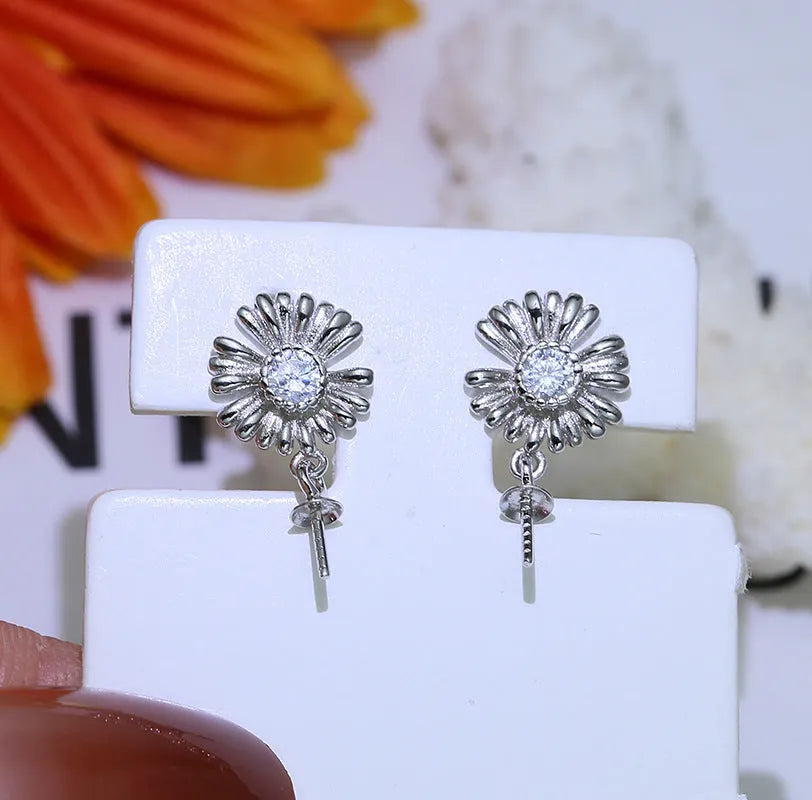 Baroque style sterling silver flower design drop earrings in silver and gold tone options