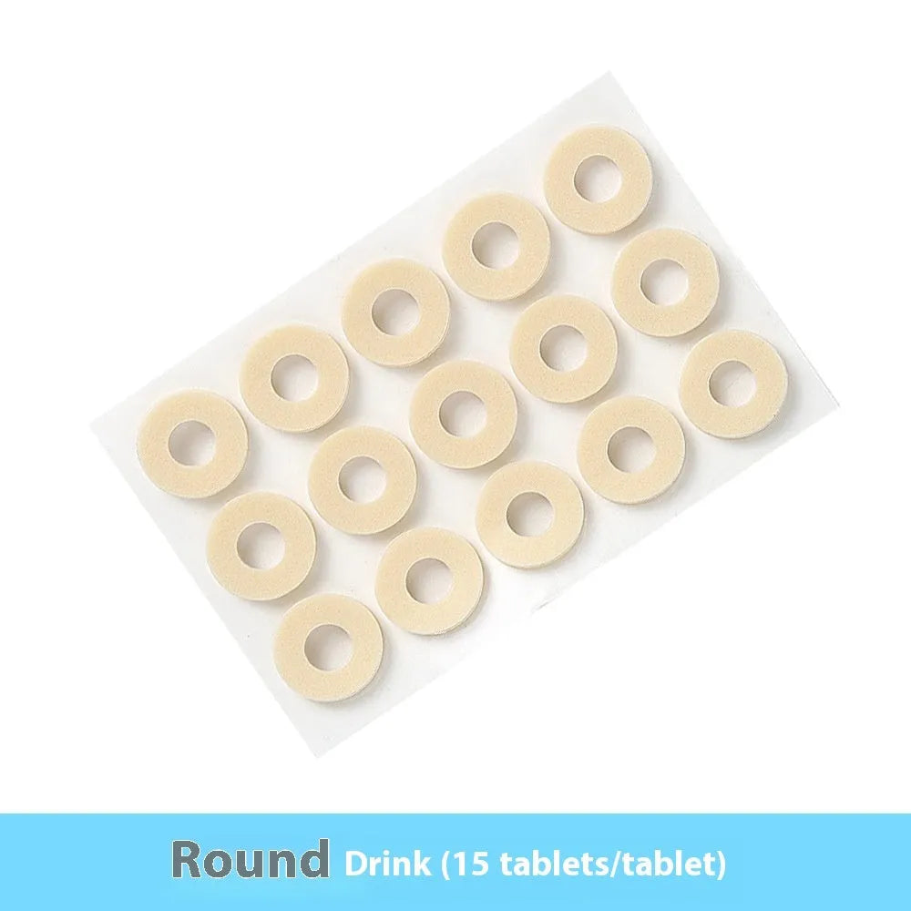 Women's PU heel corn protectors showing four different shapes: circular, large oval, small oval, and U-shaped pads