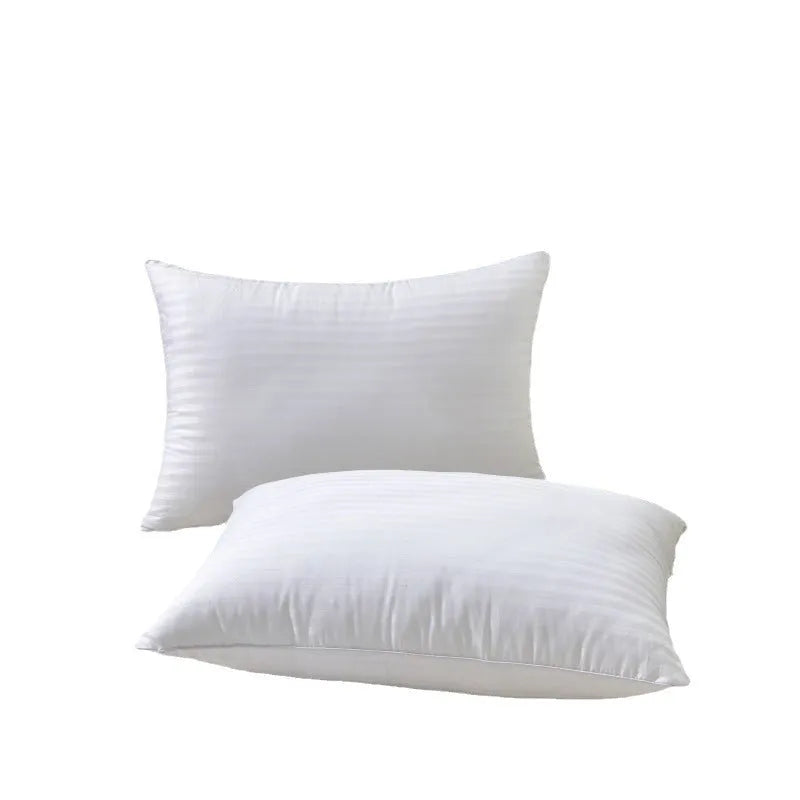 White cotton satin stripe feather pillow showing natural filling and simple styling