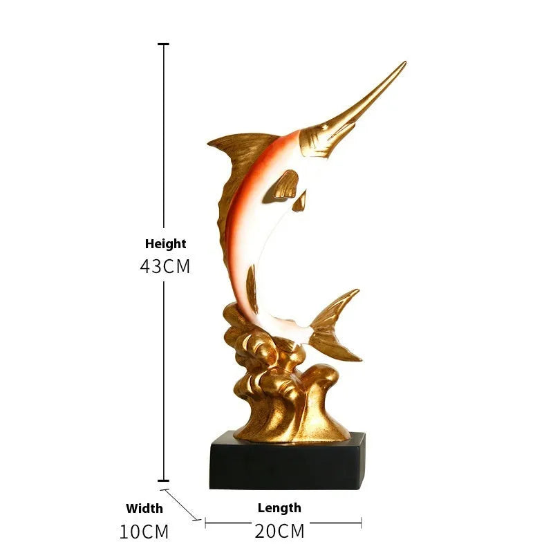 European-style resin swordfish decorative ornament on display in selected colour.