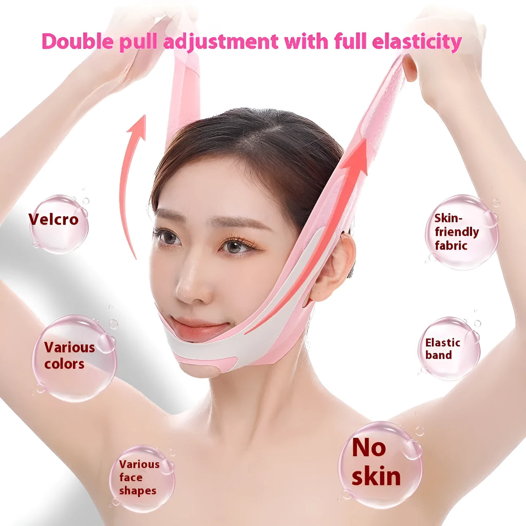 Black and pink elastic V face bandage for facial contouring with far infrared option