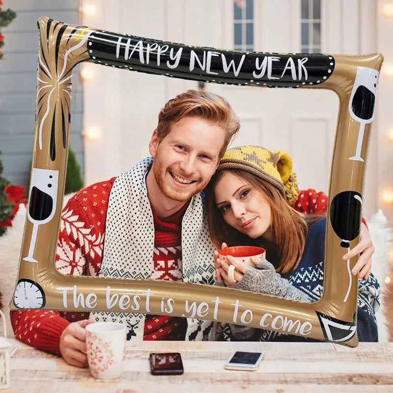 Large inflatable Christmas photo frame with festive holiday designs for group photography