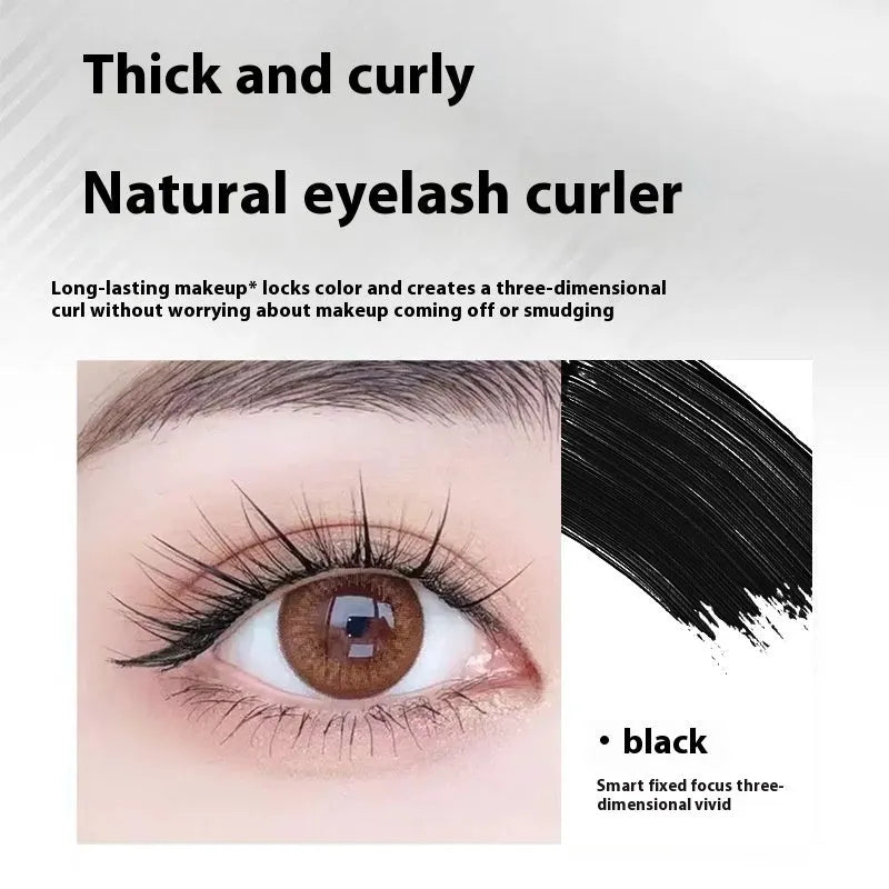 Waterproof black and brown steel tube mascara with optional eyelash curler.