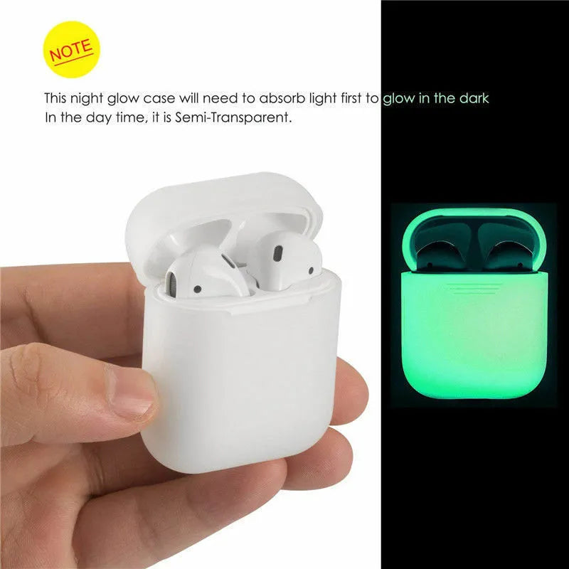 Luminous solid colour silicone flip-top protective case for Apple AirPods earphones.