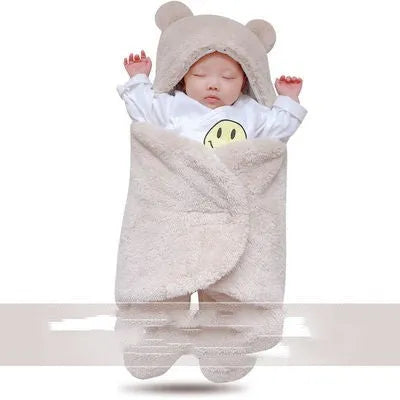 Baby newborn thickened out wrap swaddle sleeping bag in blue lamb wool, suitable for winter, size 0-3 months.