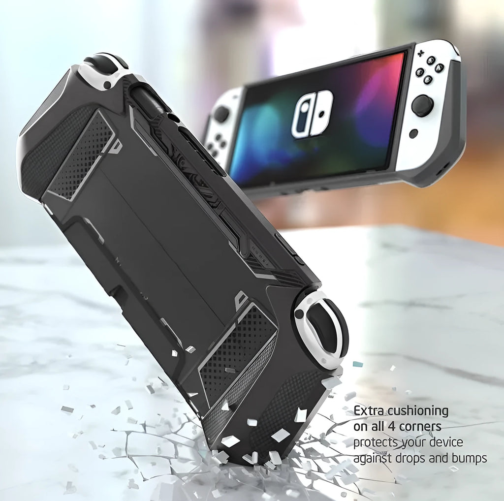 Nintendo Switch OLED 2021 TPU protective case in multiple colours showing anti-fall anti-slip gaming cover
