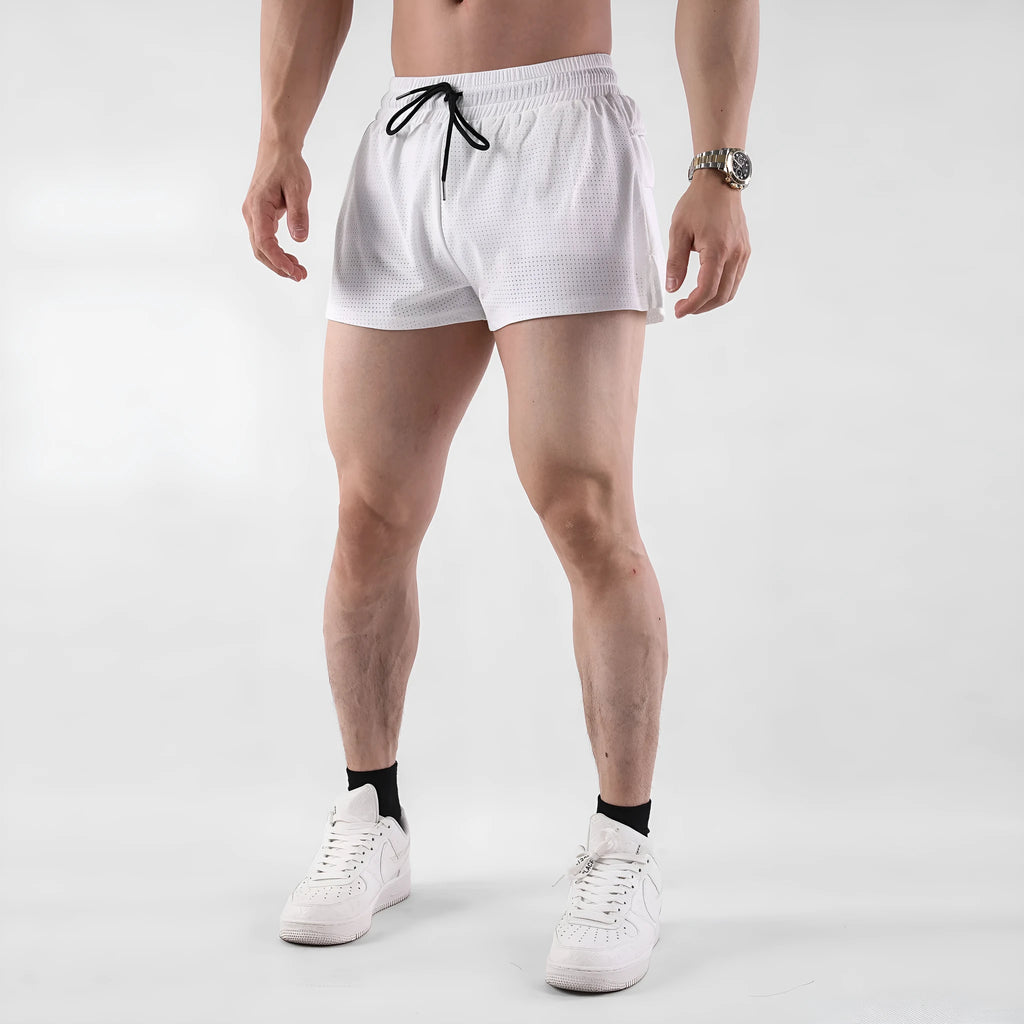 Men's quick-drying nylon shorts in white and black colours with sport leisure styling