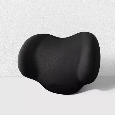 Black memory cotton car headrest and back cushion set for neck and waist support.