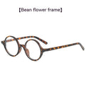 Artistic retro round glasses flat mirror in bright black, sand black, tofu pudding frame, and transparent grey colours