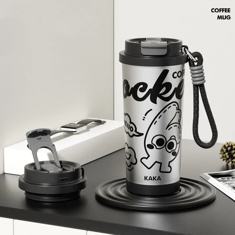 500ml creative vacuum flask in black, blue and red, green, or pink purple, showing stainless steel construction.