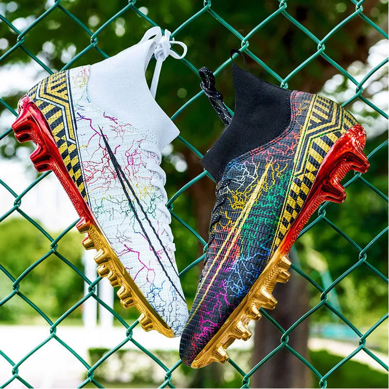Men's high-top football trainers with gold-plated PVC soles and synthetic leather upper in multiple colours