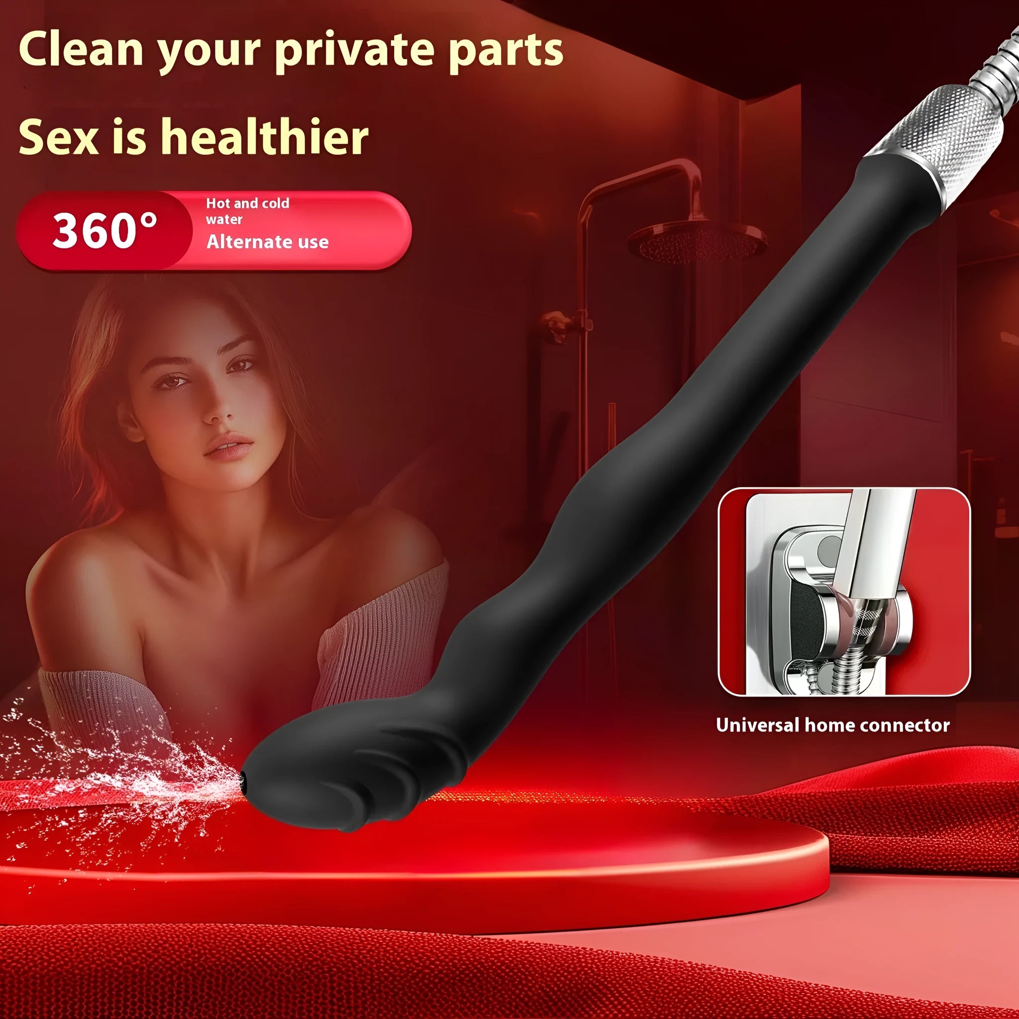Black silicone hosepipe flusher for personal hygiene applications