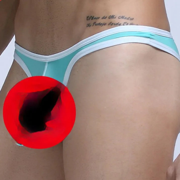 Men's Ice Silk elephant nose small pouch underwear in Army Green colour on a white background.
