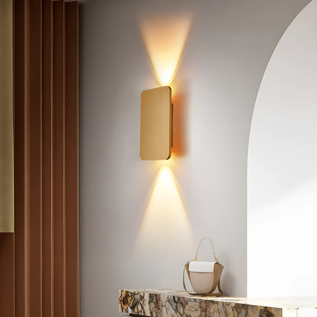 Slim minimalist Nordic-style LED wall lamp mounted on a wall, shown in a choice of colours and sizes.