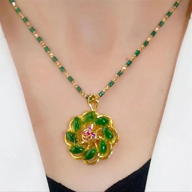 Lucky flower pendant necklace heart shape electroplated metal adjustable 41-50cm chain unisex fashion OL style