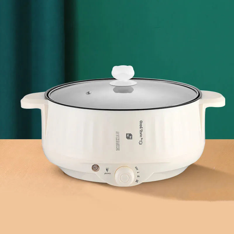 Household electric non-stick pot with stainless steel body in white or green colour options