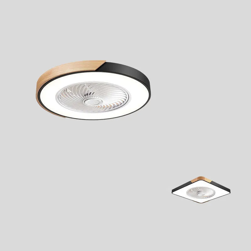 Nordic ceiling fan with light featuring solid wood blades and a white PVC lampshade