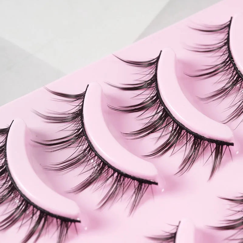 Manga style false eyelashes set showing three wispy styles for anime cosplay and Korean makeup