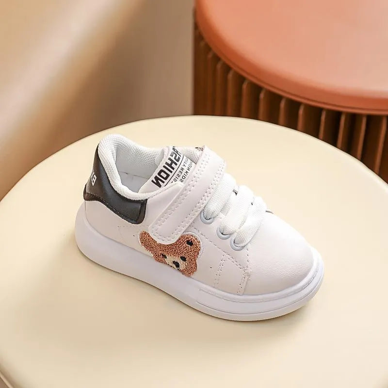 Baby Bear children's sports shoes in black with cartoon pattern, lightweight rubber sole, sizes 21-30