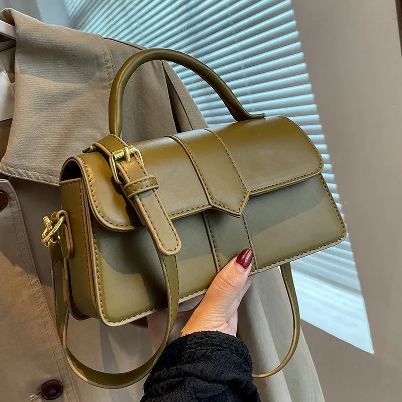 Women's horizontal square PU messenger bag in beige with file organiser interior