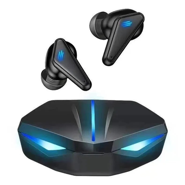 X15 black wireless in-ear Bluetooth gaming headphones with charging case