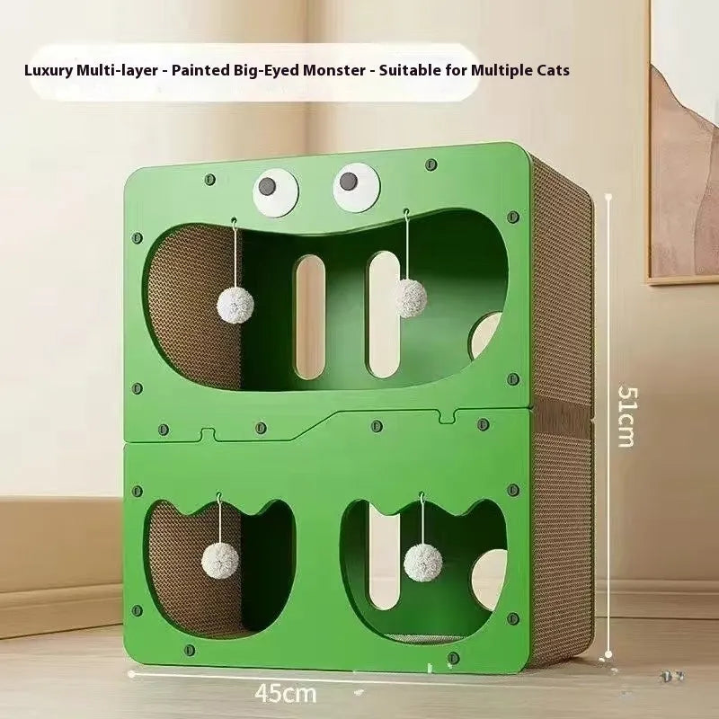 Double layer cat scratching board with built-in nest in owl design style