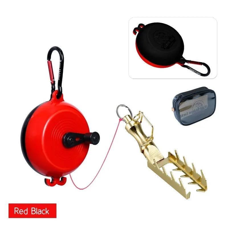 Fishing lure rescue tool with wheel mechanism and braided line for retrieving snagged baits