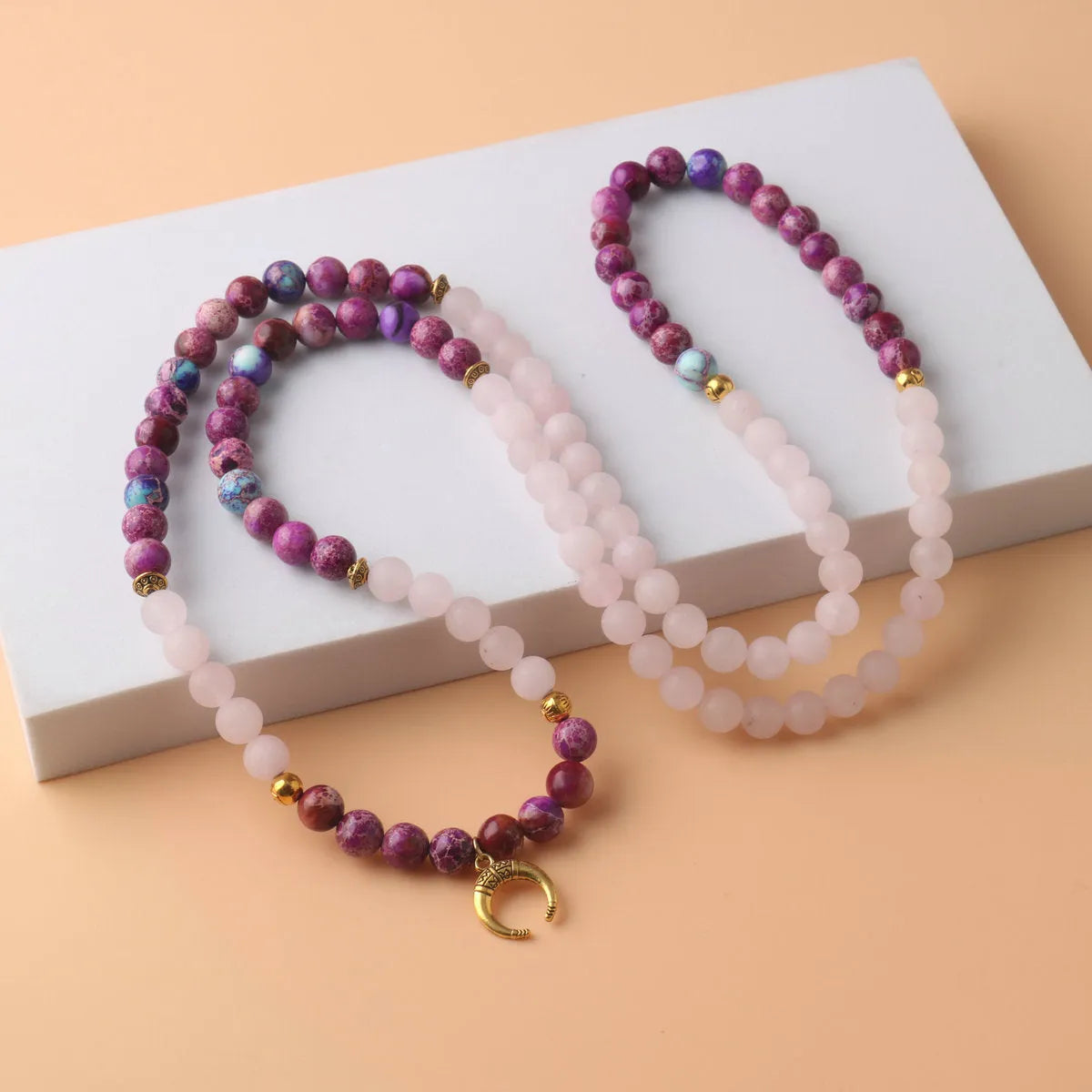 Women's personalised necklace with pink crystal Emperor stone round pendant