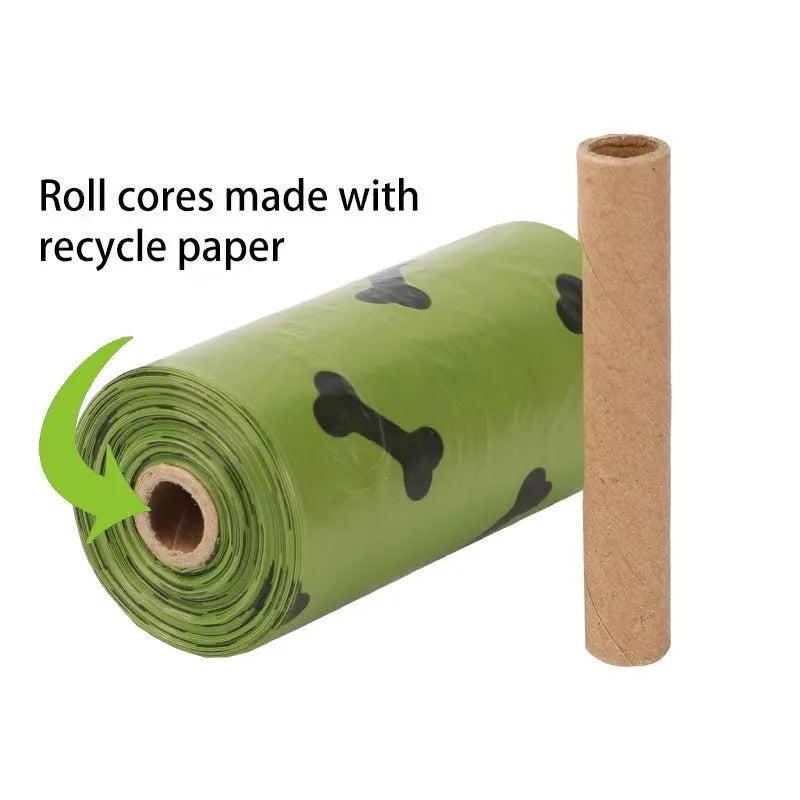 Degradable dog waste bag roll showing military green colour with black bone pattern print