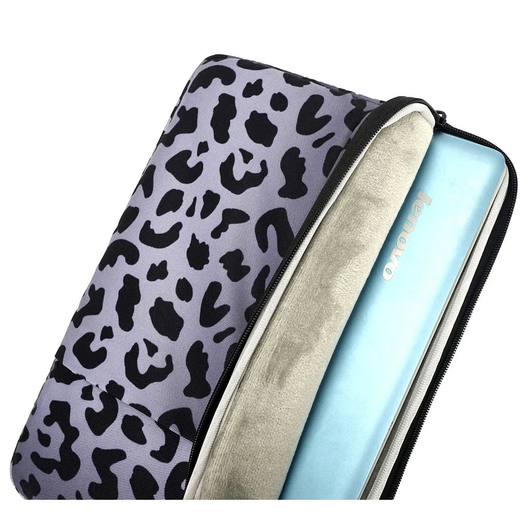Leopard print laptop sleeve with flannel lining for 13-inch to 16-inch computers