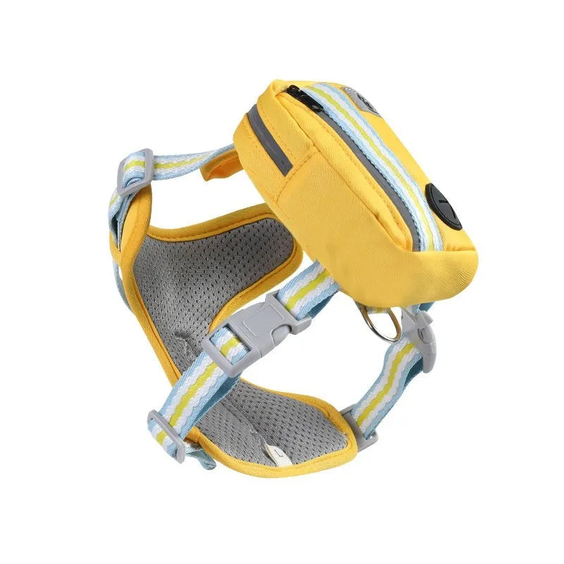 Colour options for an Oxford cloth anti-strangulation dog harness with a 1.5 metre lead attached.