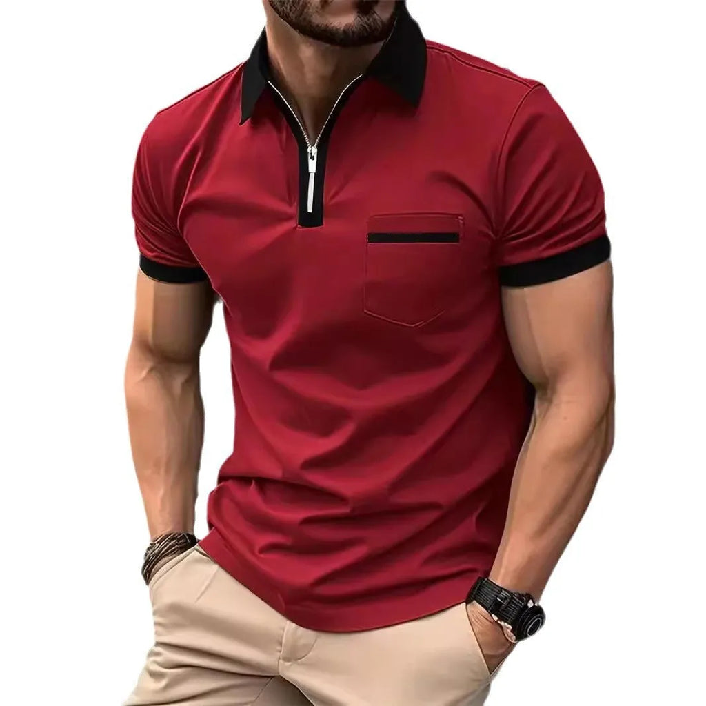 Men's loose fit short sleeve casual shirt with chest pocket and decorative zip details in colour combination options