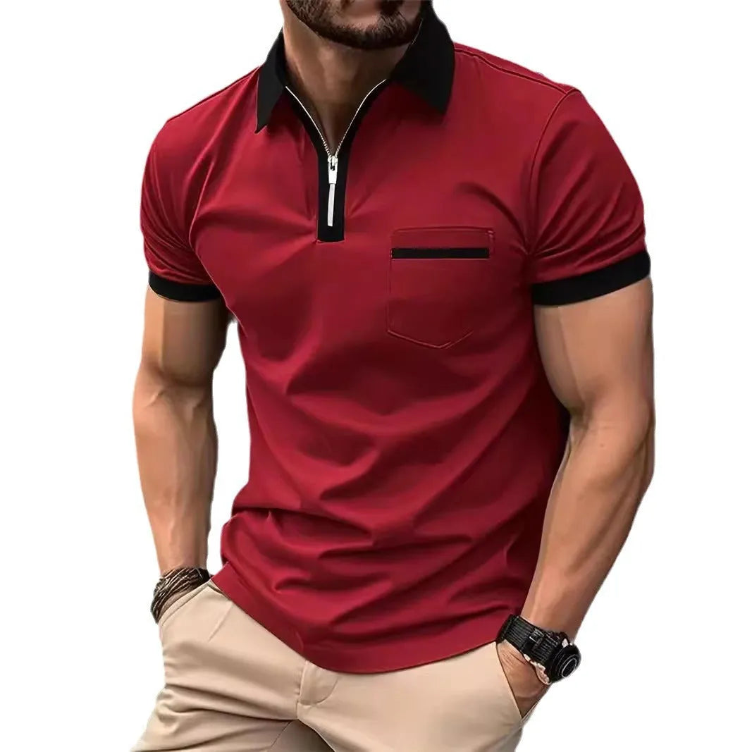 Men's loose fit short sleeve casual shirt with chest pocket and decorative zip details in colour combination options