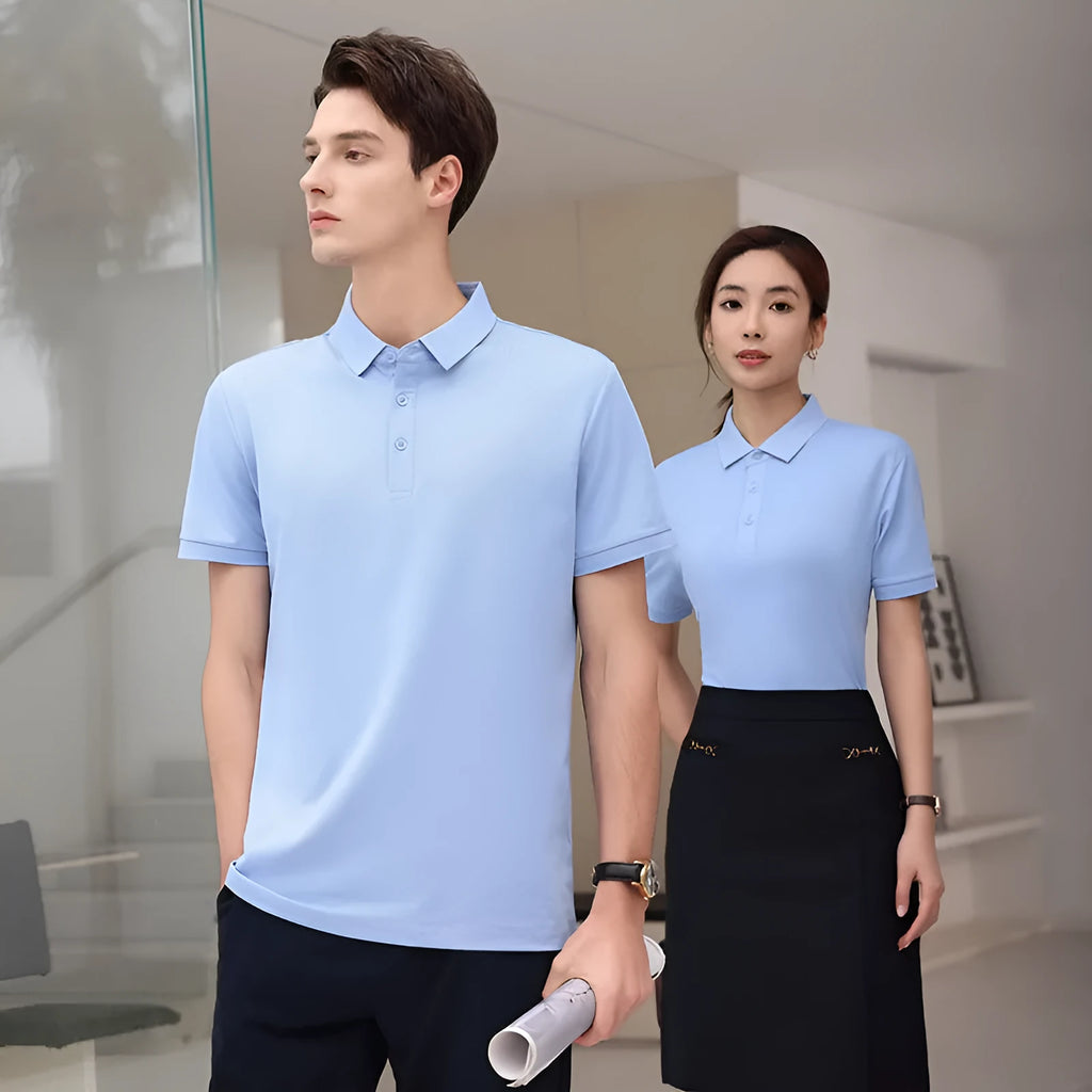 High-end workwear polo shirt for men summer short sleeve cotton blend solid colour regular fit