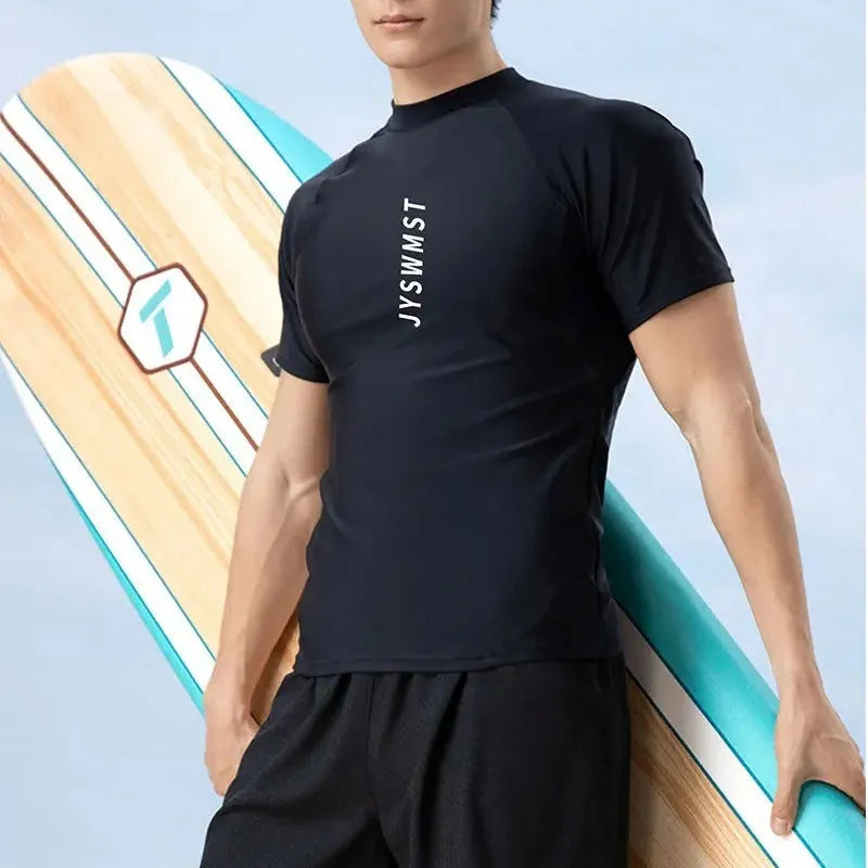 Men's patterned swimsuit set with top and pants in polyester fabric