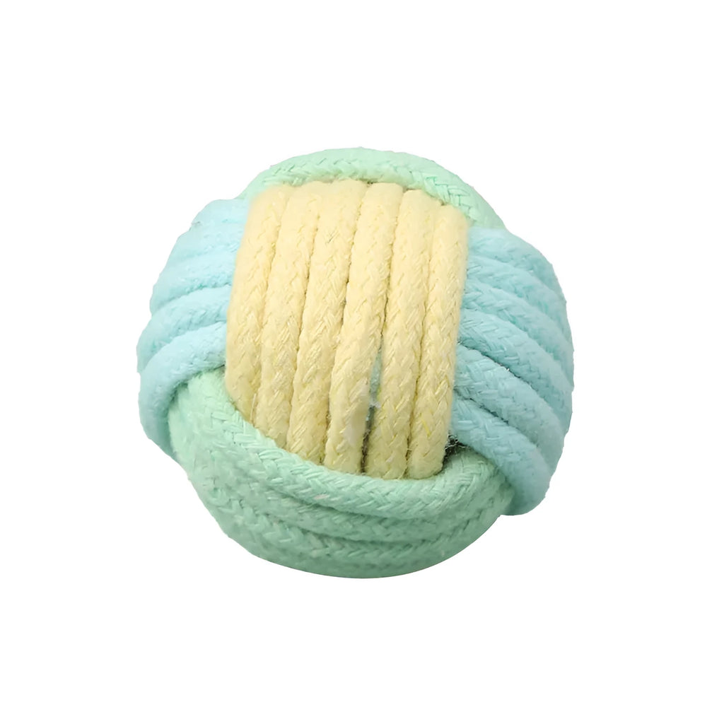 Handmade cotton cat hairball plush toy in blue-pink, green-blue, or pink-green colours, 5cm in diameter.